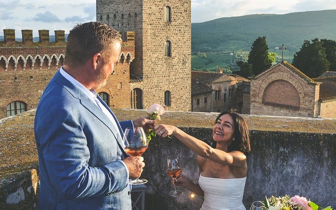Romantic dinner in a medieval tower in a small village in Tuscany